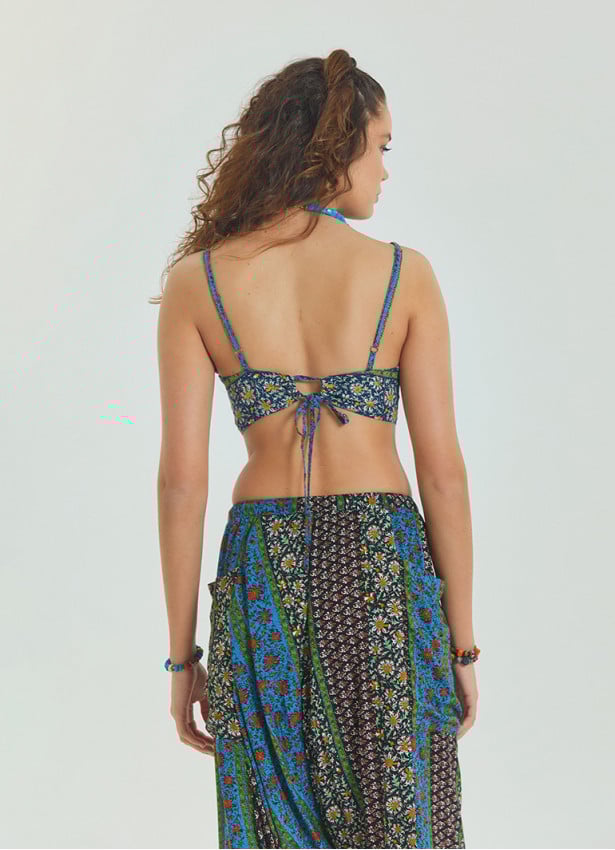Lace Up Open Back Adjustable Navy Blue Authentic Blouse 4652